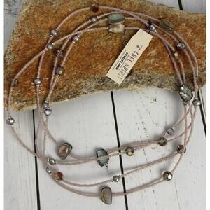 Peyote Bird Pearl Abalone Crystal Sterling Silver Beaded Necklace‎ 70" J032